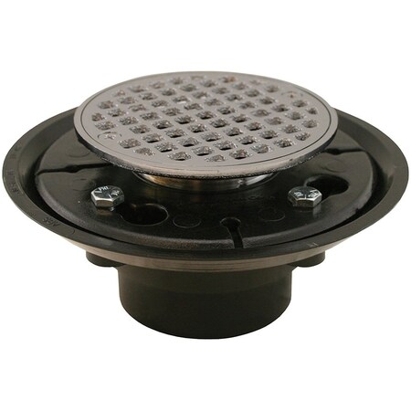 Jones Stephens 2in. x 3in. ABS Shower Drain with 2in. Brass Spud and 4in. Round Chrome Plated Strainer D50411